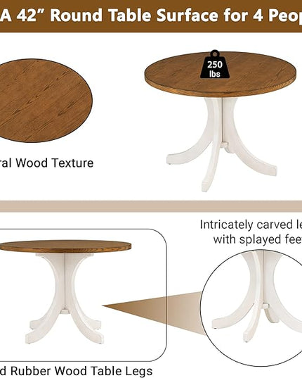 Mid-Century Style Round 4 Upholstered Chairs, Long-Lasting Solid Wood, Easy Clean & Assembly, Room, Kitchen, Small Place, 5 Piece Dining Table Set, Walnut 42 - LeafyLoom