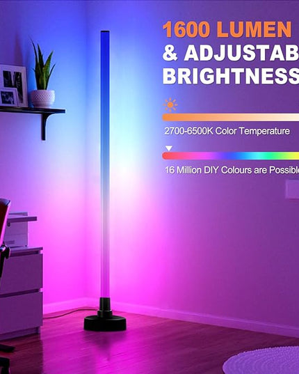 LED Corner Floor Lamp, Dimmable Color Changing Lamp, 55" RGB Floor Lamp Work with Alexa, Corner LED Lamp with APP/Remote Control, DIY Mode & Timing, Modern Floor Lamps for Living Room, Gaming Room - LeafyLoom