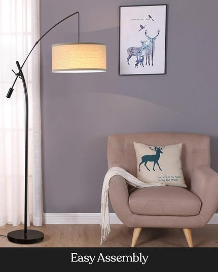 Brightech Grayson LED Floor Lamp, Modern Arc Lamp for Office & Living Room, Tall Lamp with Adjustable Arm, Standing Lamp in Industrial Style for Bedroom Reading - Black - LeafyLoom