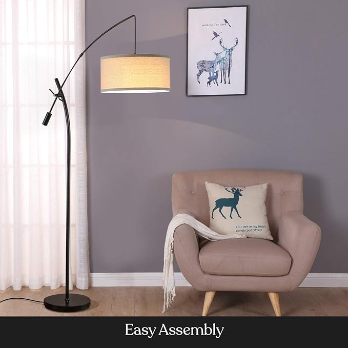 Brightech Grayson LED Floor Lamp, Modern Arc Lamp for Office & Living Room, Tall Lamp with Adjustable Arm, Standing Lamp in Industrial Style for Bedroom Reading - Black - LeafyLoom