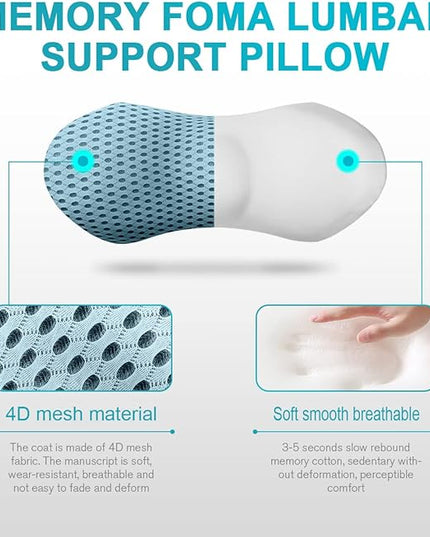 Lumbar Support Pillow - Memory Foam for Low Back Pain Relief, Ergonomic Streamline Car Seat, Office Chair, Recliner and Bed (blue) - LeafyLoom