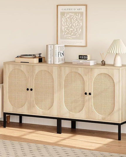 GAOMON Sideboard Buffet Cabinet, Rattan Storage Cabinet, Wood Accent Cabinet with Door and Shelf, Console Cabinet with Storage, Sideboard Cabinet for Hallway, Entryway, Living Room (Natural) - LeafyLoom