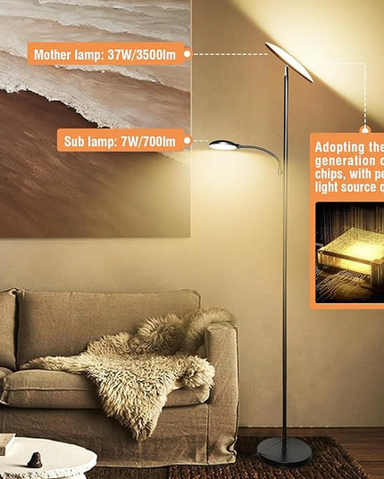 2024 New Floor Lamp, 44W 4500LM Super Bright LED Floor Lamp for Living Room, Remote Floor Lamp with Reading Light, Dimmable Modern Stand Tall Lamp for Bedroom Office - LeafyLoom