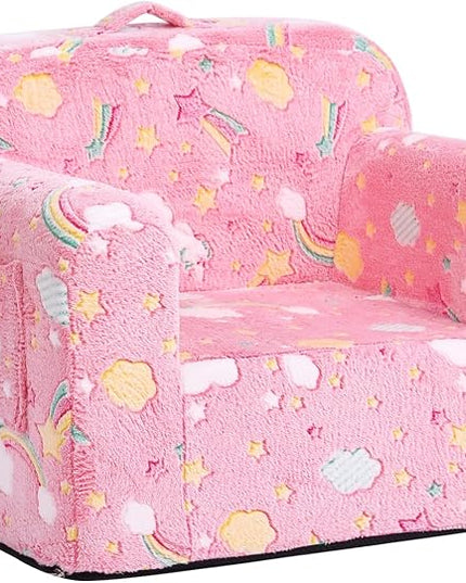 Tiita Kids Sofa, Children Couch with Carrying Handle & Side Pockets, Kids Foam Chair, Toddler Armrest Chair, Lightweight Children Sofa Chair, Kids Read Sofa for Girl or Boy(Pink Rainbow) - LeafyLoom