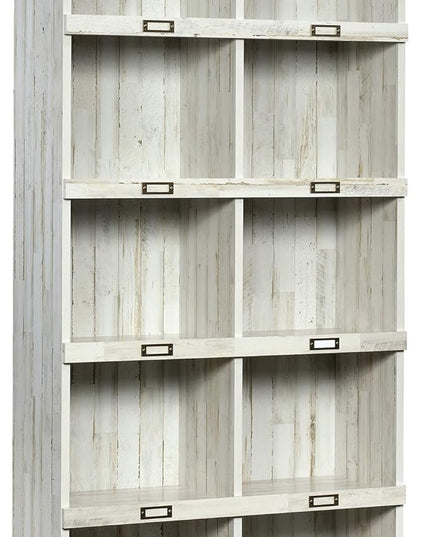 Sauder Tall 75" Bookcase with Cubby Storage & 3-Shelf Bookcase, White Plank Finish - LeafyLoom