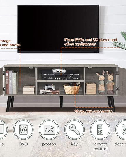 Iwell TV Stand for 55 inch TV, Entertainment Center with Storage and Open Shelf, TV Console, TV Stands for Living Room, Bedroom, Grey - LeafyLoom