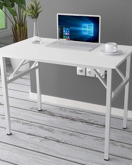 SogesGame Study Computer Desk 39.4 Inch Home Office Writing Small Desk, Modern Simple Style PC Table, Foldable Desk No Install Needed, White - LeafyLoom