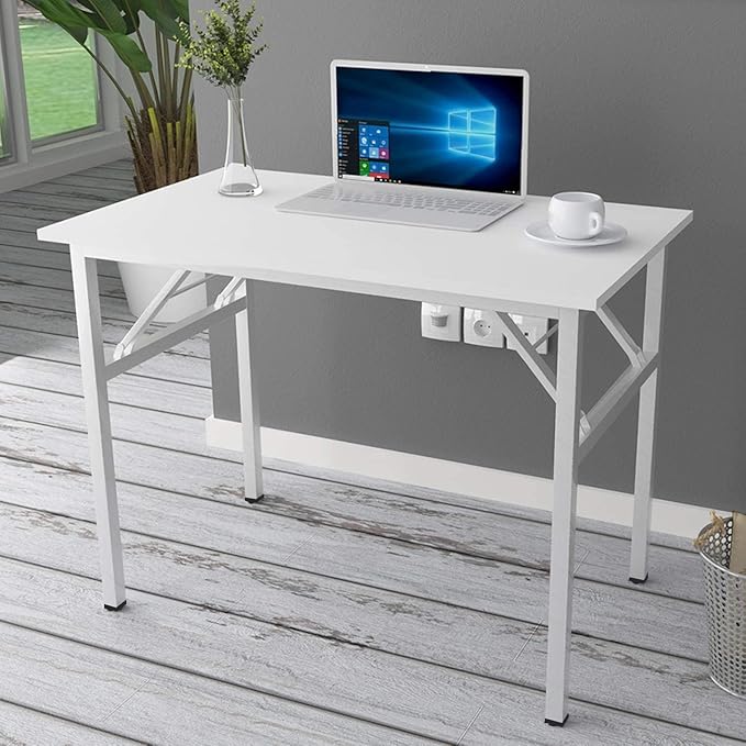 SogesGame Study Computer Desk 39.4 Inch Home Office Writing Small Desk, Modern Simple Style PC Table, Foldable Desk No Install Needed, White - LeafyLoom