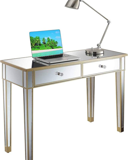 Convenience Concepts Gold Coast Desk, Champagne/Mirror - LeafyLoom