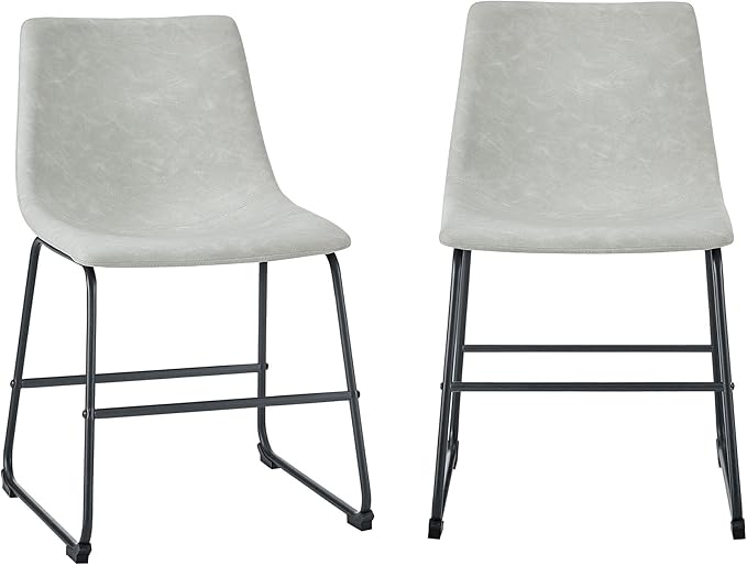 Walker Edison Douglas Urban Industrial Faux Leather Armless Dining Chairs, Set of 2, Grey - LeafyLoom