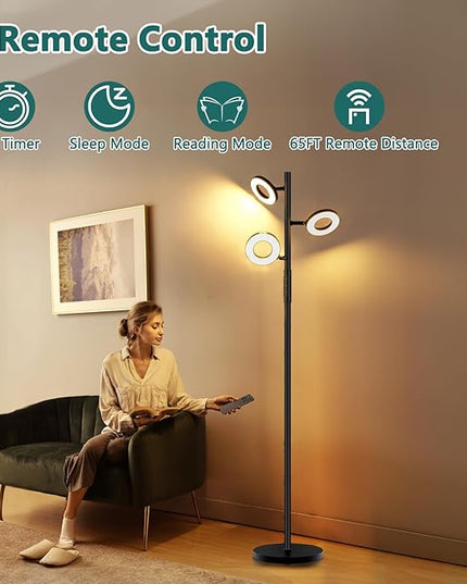 Floor Lamp, Modern Dimmable Standing Floor Lamp with Remote & Touch Control, 2700K-6500K, 3 Rotatable LED Floor Lamps for Living Room, Tall Floor Lamp for Bedroom, Office - LeafyLoom