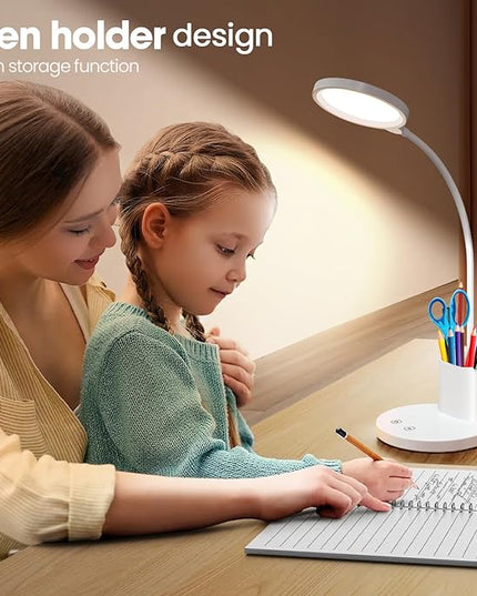 Desk Lamps for Home Office with Pen Holder/Organizer,6 Color Modes,Stepless Dimming,Study Desk Lamp for Kids,LED Desk Light Gooseneck Eye-Caring Lamp with Phone Stand/Storage,College Dorm Essentials - LeafyLoom