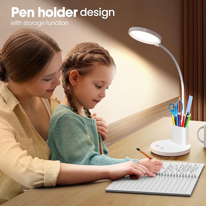 Desk Lamps for Home Office with Pen Holder/Organizer,6 Color Modes,Stepless Dimming,Study Desk Lamp for Kids,LED Desk Light Gooseneck Eye-Caring Lamp with Phone Stand/Storage,College Dorm Essentials - LeafyLoom