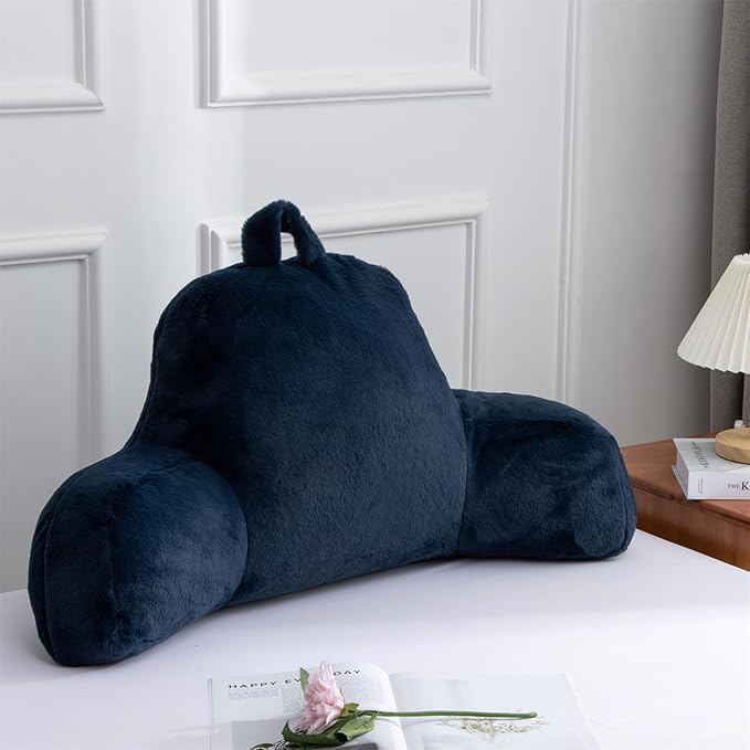 Aimuan Reading Pillow Bed Rest Wedge Large Adult Backrest Pillow with Arms Back Support for Sitting Up in Bed Cushion Incline Rest Sleeping Snoring Pillow, Dark Blue Large - LeafyLoom