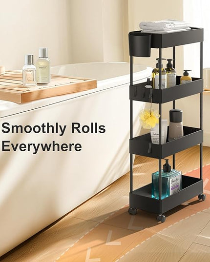 Pipishell Slim Storage Cart with Wheels, Bathroom Cart Organizer Bathroom Storage Small, Rolling Cart for Bathroom, Laundry Room, Kitchen, Narrow Space, Black PIUC05 - LeafyLoom