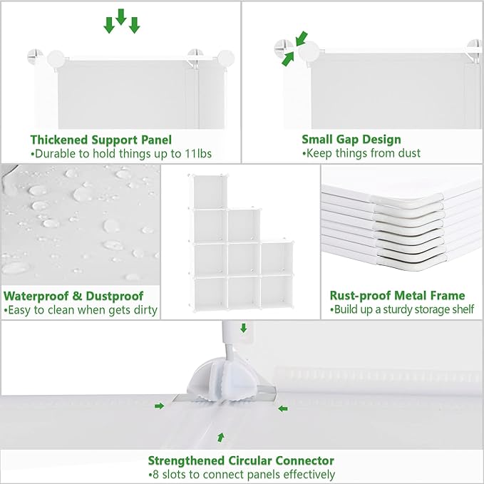 C&AHOME Cube Storage, 9-Cube Bookshelf, Plastic Closet Cabinet Organizer, DIY Stackable Bookcase, Modular Shelving Units Ideal for Home, Office, Kids Room, 36.6" L x 12.4" W x 48.4" H Milky UPCS09M - LeafyLoom