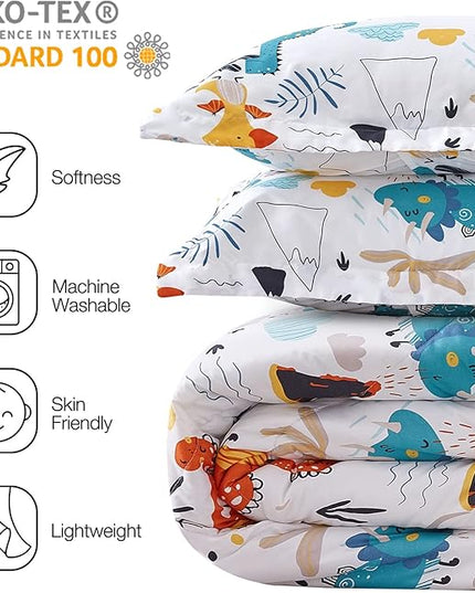 JSD Dinosaur Kids Comforter Set for Boys Girls, 3 Pieces Queen Microfiber Comforter with Pillow Sham, Soft Comfortable Machine Washable - LeafyLoom