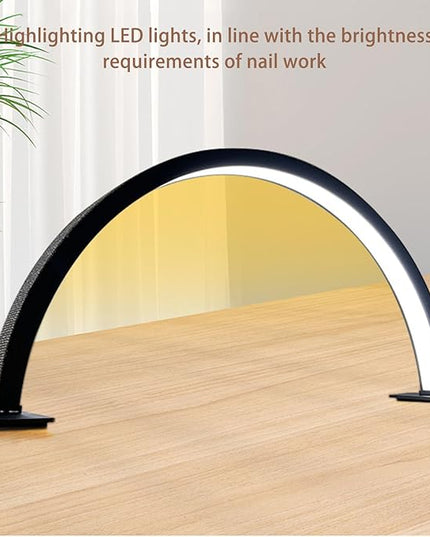 Half Moon LED Light for Nail, 3000-6000K Dimmable Half Moon Nail Desk Lamp with Touch Key, 35W Half Moon Fill Light with Lamp Holder for Lash Extension Beauty Tattoo Live Steaming - LeafyLoom