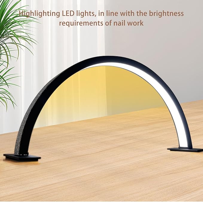 Half Moon LED Light for Nail, 3000-6000K Dimmable Half Moon Nail Desk Lamp with Touch Key, 35W Half Moon Fill Light with Lamp Holder for Lash Extension Beauty Tattoo Live Steaming - LeafyLoom