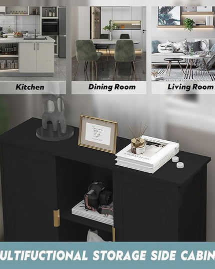 TaoHFE Black Storage Cabinet,Credenza Buffet Cabinet Wooden Coffee Bar Cabinet Buffet Table black Sideboard Thin Cabinet for Narrow Spaces Entry Cabinet Hallway Cabinet for Kitchen,Living Room - LeafyLoom