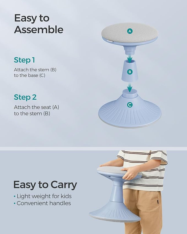 SONGMICS Kids Wobble Chair, Wiggle Stool for Kids Ages 5-8, Comfortable 60D Foam Seat, Breathable Fabric, Anti-Slip Base, 14.2-Inch High, Tool-Free Assembly, Pale Blue and Dove Gray UOSC009Q01 - LeafyLoom