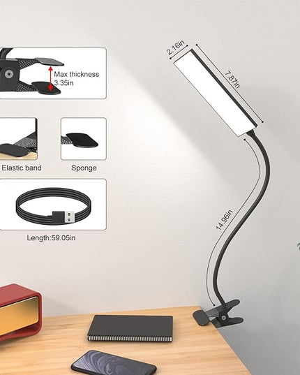 RAOYI LED Desk Lamp, 5W USB Clip on Light Eye-Caring Reading Clamp Table Lamp with 48 LEDs Flexible Gooseneck, 3 Color Modes and 14 Brightness Levels for Office Bedroom Study (Black) - LeafyLoom