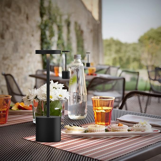 Cordless Table Lamp, Rechargeable LED Battery 5000mAh Metal USB Portable Powered Desk Lamp, 3 Levels Brightness Light for Restaurants Outdoor (10.25in Black) - LeafyLoom