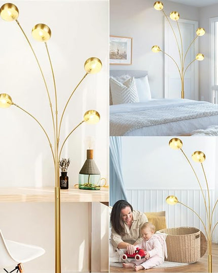 Depuley 5-Light Modern LED Floor Lamp, Adjustable Metal Tall Standing Lamps with Marble Base, Dimmable Spider Floor Lamps with Flexible Rotating Lights for Living Room(Gold, E12 Bulbs Included) - LeafyLoom