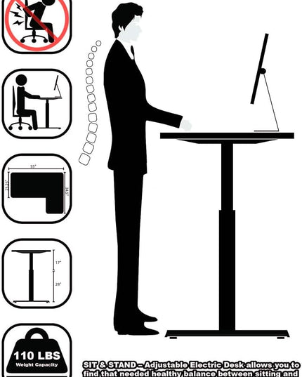 SHW 55-Inch Large Electric Height Adjustable L-Shaped Standing Desk with Right Facing Corner, Black - LeafyLoom