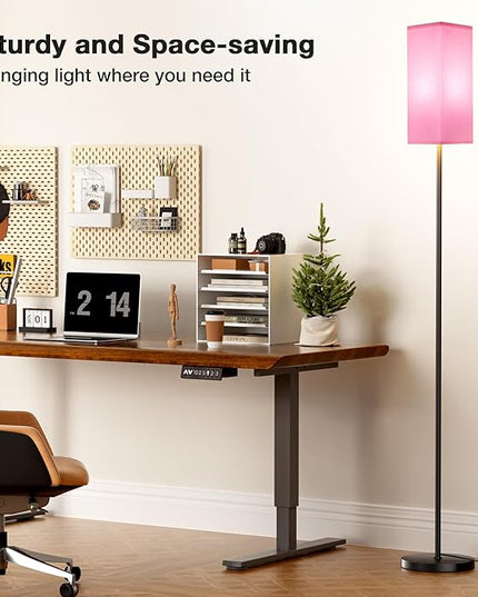Ambimall Remote Control Floor Lamp, Stepless Dimmable, 64 Inches Tall, Include 9W Bulb, Standing Lamp for Living Room Bedroom Office (Pink & Black) - LeafyLoom