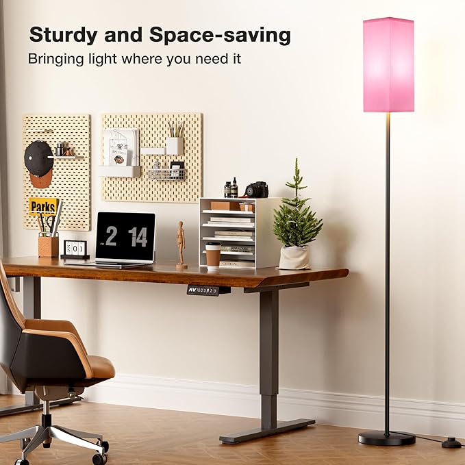Ambimall Remote Control Floor Lamp, Stepless Dimmable, 64 Inches Tall, Include 9W Bulb, Standing Lamp for Living Room Bedroom Office (Pink & Black) - LeafyLoom