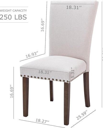COLAMY Upholstered Parsons Dining Chairs Set of 4, Fabric Dining Room Kitchen Side Chair with Nailhead Trim and Wood Legs - Beige - LeafyLoom