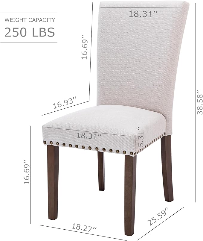 COLAMY Upholstered Parsons Dining Chairs Set of 4, Fabric Dining Room Kitchen Side Chair with Nailhead Trim and Wood Legs - Beige - LeafyLoom