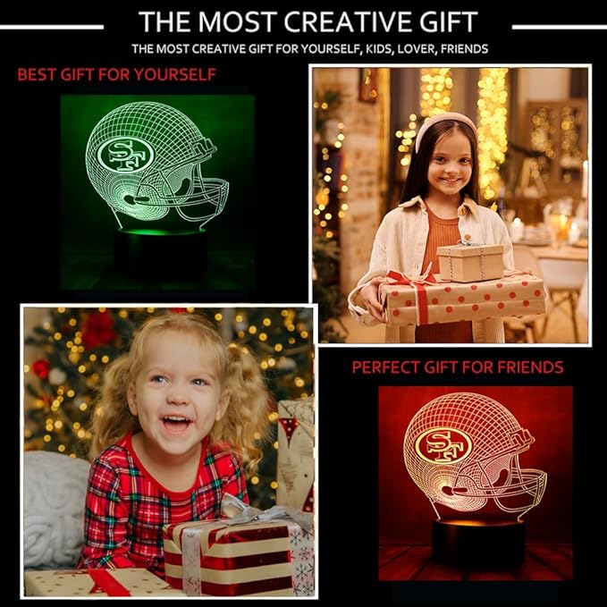 chenshiyan American Rugby Competition Football Helmet Shape 3D Optical Illusion LED Bedroom Decor Sleep Table Lamp with Remote 7 Colors Night Light Birthday Xmas Gifts for Kids SF Fans, Men, Women - LeafyLoom