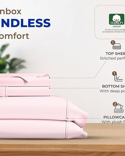 THREAD SPREAD 100% Egyptian Cotton Sheets California King Size - 600 Thread Count 4 PC Luxury Sheets Cal King Size, Soft, Cooling Hotel Luxury Bed Sheets & Pillowcases, Fits Mattress upto 18" - Blush - LeafyLoom
