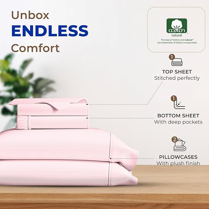 THREAD SPREAD 100% Egyptian Cotton Sheets Full Size - 600 Thread Count Sheets 4 PC 16" Deep Pocket Full Size Sheets Set, High Thread Count Soft Cooling Sateen Weave Hotel Luxury Sheets Set - Blush - LeafyLoom