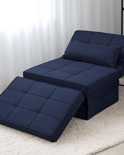 Sofa Bed, 4 in 1 Multi-Function Folding Ottoman Breathable Linen Couch Bed with Adjustable Backrest Modern Convertible Chair for Living Room Apartment Office,Blue - LeafyLoom