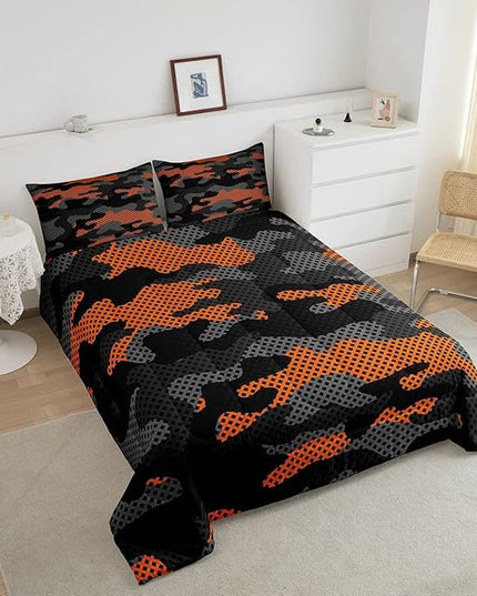 Erosebridal Army Camouflage Comforter Set King Size Teens Adult Camo Bedding Set for Kids Boys Girls Colorful Pattern Decor Down Comforter Orange Black Grey Duvet Set Geometric Pattern Quilt Set - LeafyLoom