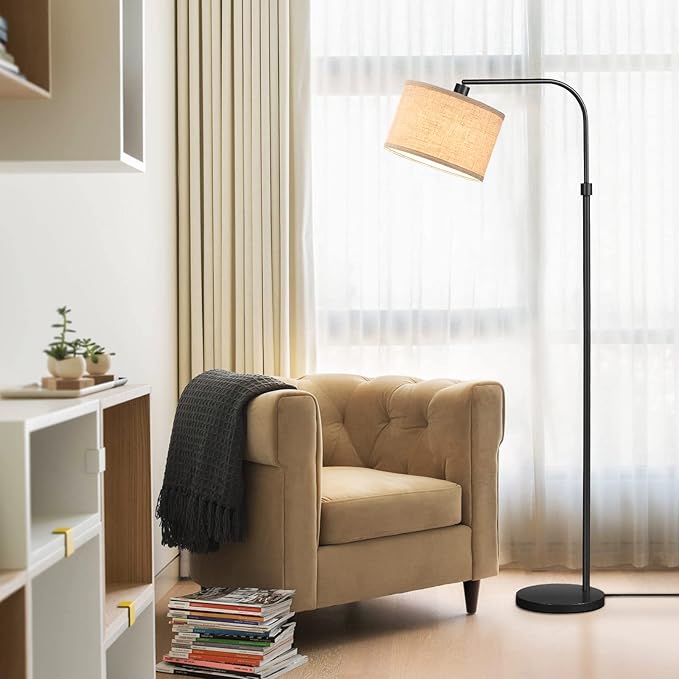 EDISHINE Modern Black Arched Floor Lamp, Metal Standing Arc Lamp with Foot Switch, Corner Reading Light with Hanging Lampshade for Living Room, Bedroom, Home Office, Study Room, Reading Corner - LeafyLoom