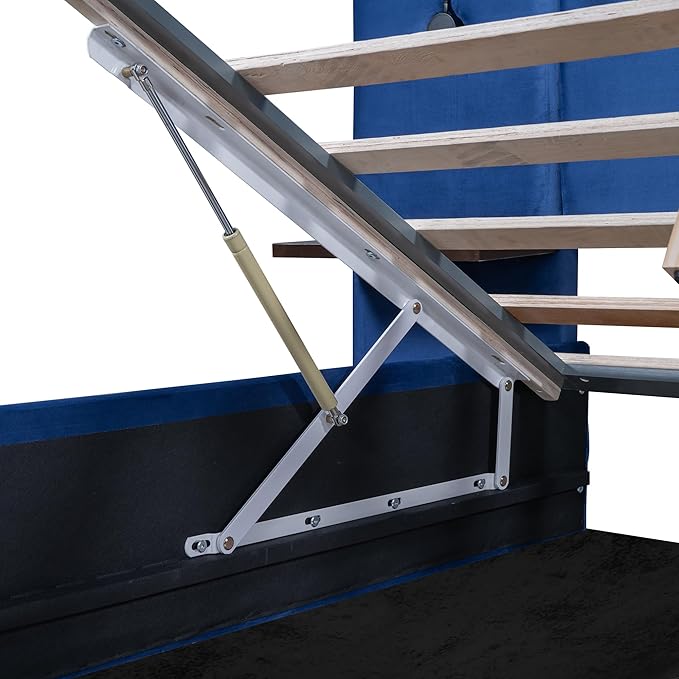 Full Size Storage Upholstered Hydraulic Platform 2 Shelves and Two Lights,Modern Velvet Fabric Bed Frame,W/USB Ports,No Box Spring Required,for Bedroom, Apartment,Blue - LeafyLoom