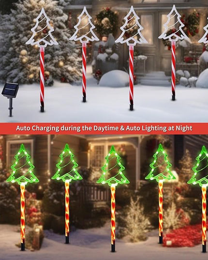 Solar Christmas Pathway Lights Outdoor Decorations, 8 Modes Xmas Tree Candy Lights Waterproof Led Garden Stake Lights for Walkway Yard Lawn Porch Holiday Decor 5-Pack (Red Green Xmas Tree Lights) BRIGHTDECK