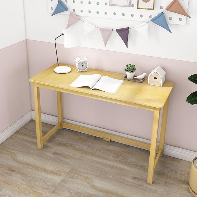 Max & Lily Solid Wood Desk, 47 Inches, Natural - LeafyLoom