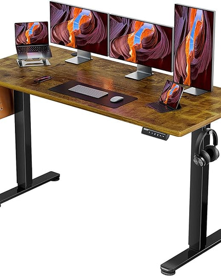 ErGear Height Adjustable Electric Standing Desk, 63 x 28 Inches Sit Stand up Desk, Memory Computer Home Office Desk (Vintage Brown) - LeafyLoom
