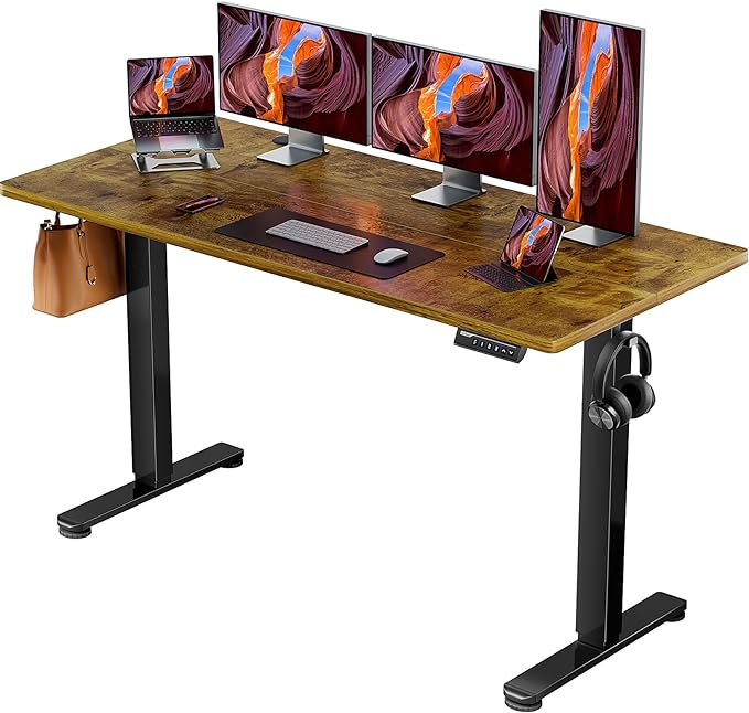 ErGear Height Adjustable Electric Standing Desk, 63 x 28 Inches Sit Stand up Desk, Memory Computer Home Office Desk (Vintage Brown) - LeafyLoom