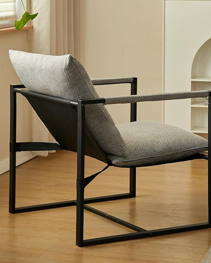 Wimarsbon Modern Accent Chair, Mid Century Sitting Chair with Sponge Cushion, Comfy and Sturdy Lounge Chair with Metal Leg for Bedroom, Living Room, Office,Easy Assembly (Linen-Grey) - LeafyLoom