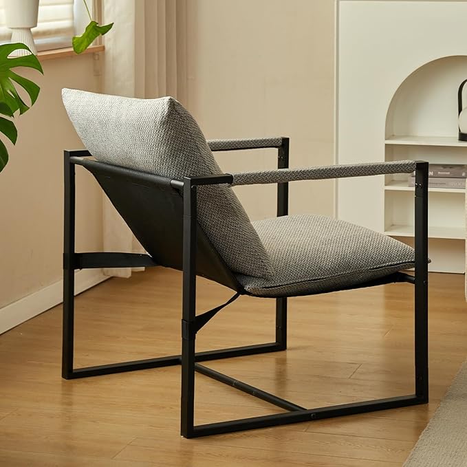 Wimarsbon Modern Accent Chair, Mid Century Sitting Chair with Sponge Cushion, Comfy and Sturdy Lounge Chair with Metal Leg for Bedroom, Living Room, Office,Easy Assembly (Linen-Grey) - LeafyLoom