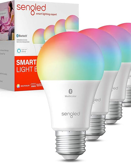 Sengled Light Bulb, S1 Auto Pairing with Alexa Devices, Color Changing , Smart Light that Work with , Bluetooth Mesh Smart Home Lighting, E26 60W Equivalent, 800LM, 4 Count (Pack of 1) LeafyLoom