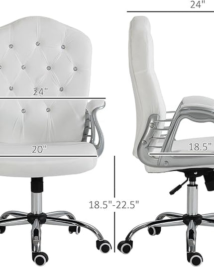 Vinsetto Home Office Chair, Velvet Computer Chair, Button Tufted Desk Chair with Swivel Wheels, Adjustable Height, and Tilt Function, White - LeafyLoom