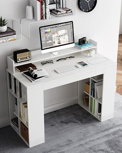 Computer Desk with Bookshelf, 48” Home Office Desk with 2 Open Shelves of 10 Cubbies, Monitor Shelf, Writing Desk Computer Workstation for Home, Office, Bedroom - LeafyLoom