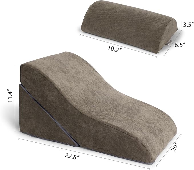 baibu 20 in Bed Wedge Pillow Set Foam | Adjustable Pillows for Back, Leg and Knee Pain Relief | Post Surgery Ortho Pillow – Anti Snoring, Heartburn, Acid Reflux & GRED (Brown) - LeafyLoom